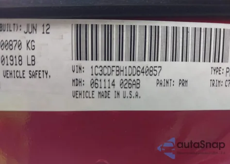 2013 Dodge Dart Rallye из США, поврежденный, VIN 1C3CDFBH1DD640857